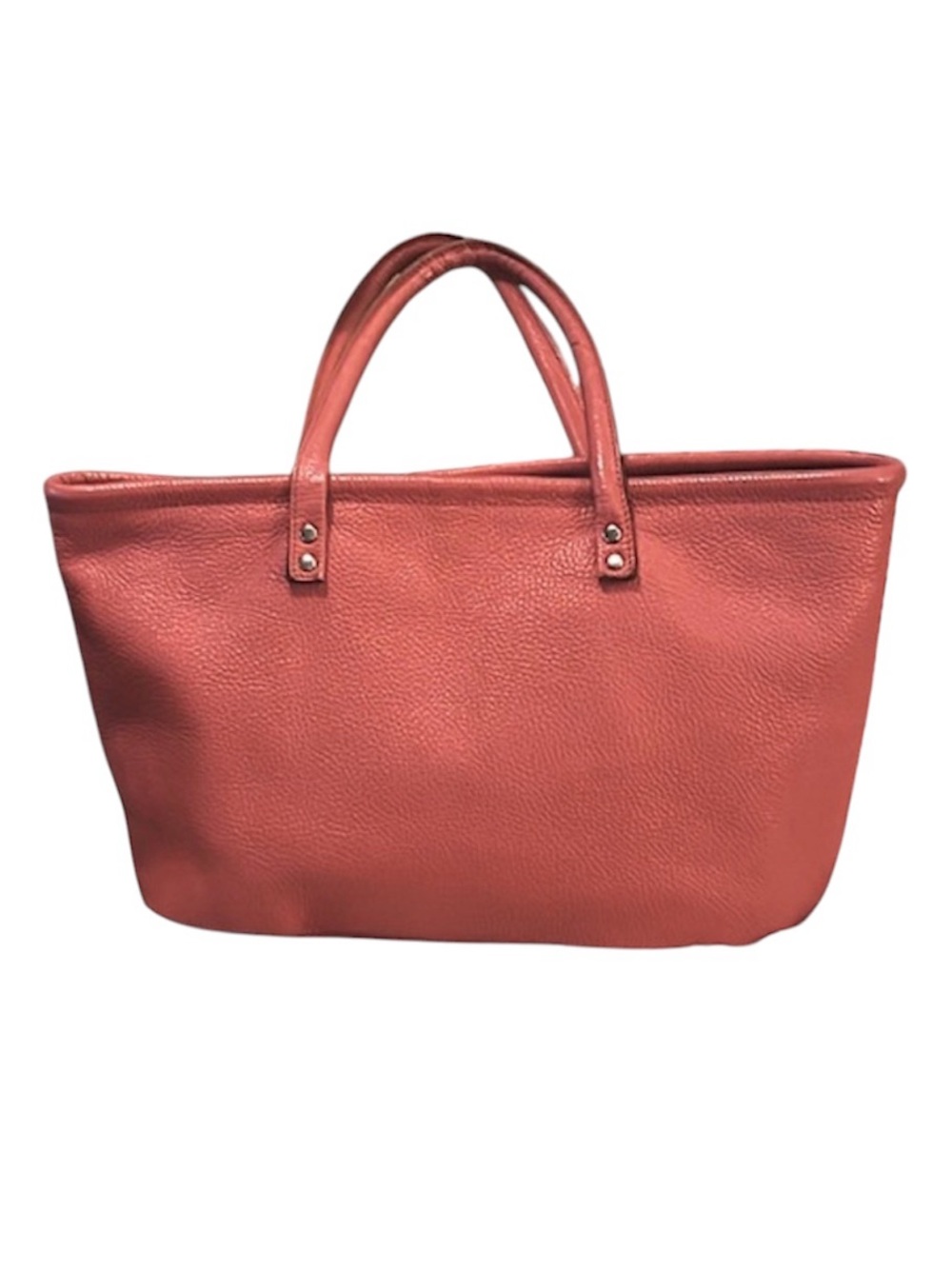 Dimoni Women’s Coral Pink Pebbled Leather Two Handle Tote Bag Purse